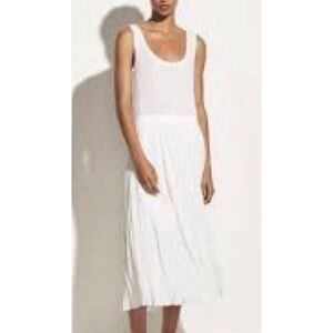 Vince Elevated Pleated Tank Dress S Ivory Soft Pullover Stretch Midi Casual Lux